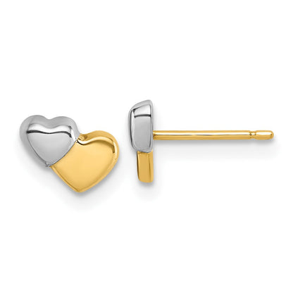 14K Gelb & Rhodium mit Rhodium Poliert Doppelt Herz Ohrstecker