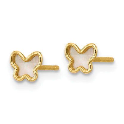 14K Gelbgold Poliert Perlmutt Schmetterling Ohrstecker