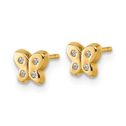 14K Gelbgold Poliert Zirkonia Schmetterling Ohrstecker