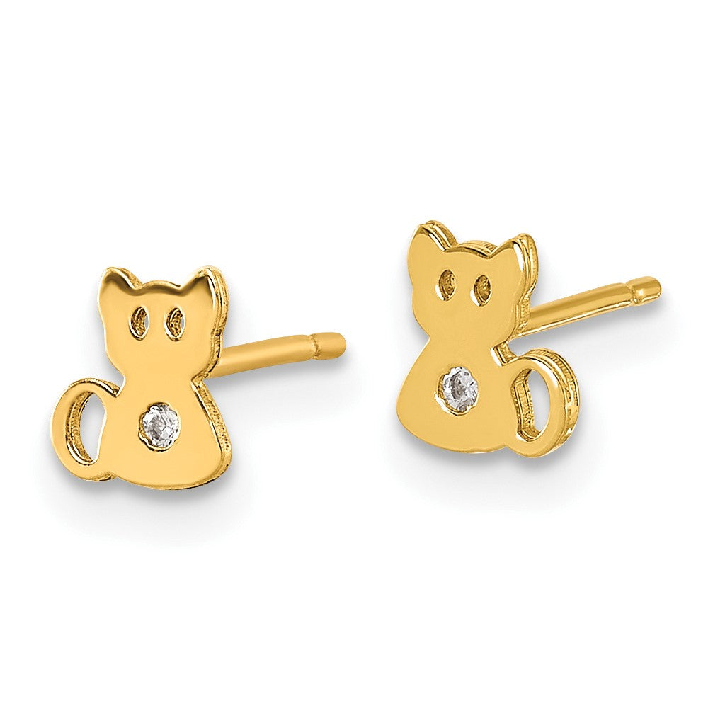 14K Gelbgold Poliert Zirkonia Katze Ohrstecker