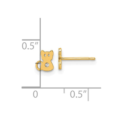 14K Gelbgold Poliert Zirkonia Katze Ohrstecker