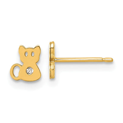 14K Gelbgold Poliert Zirkonia Katze Ohrstecker