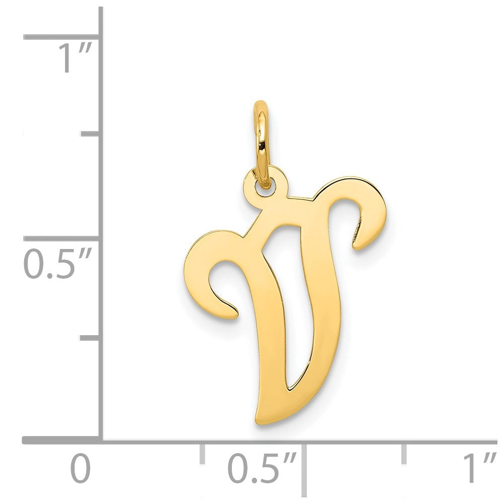 14K Gelbgold 14ky Schreibschrift Buchstabe V Initiale Charm
