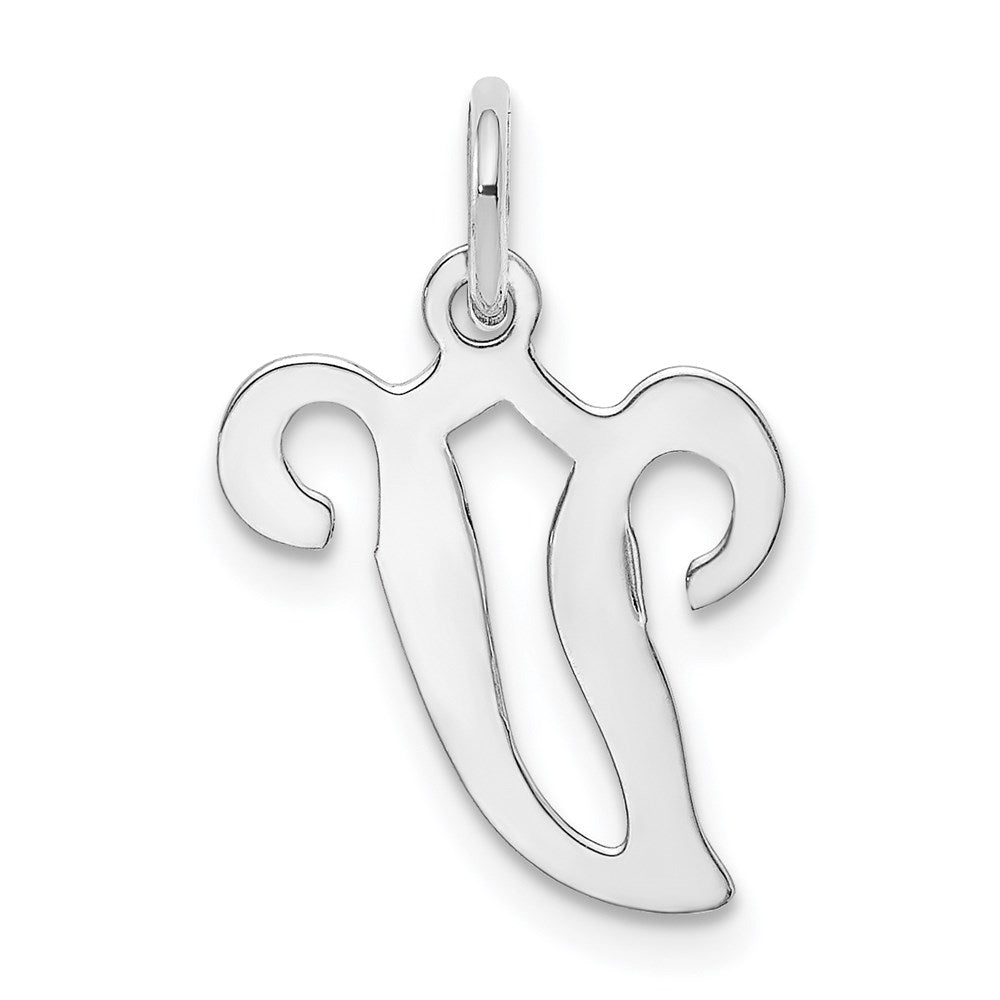 14K Weißgold 14kw Weißgold Schreibschrift Buchstabe V Initiale Charm