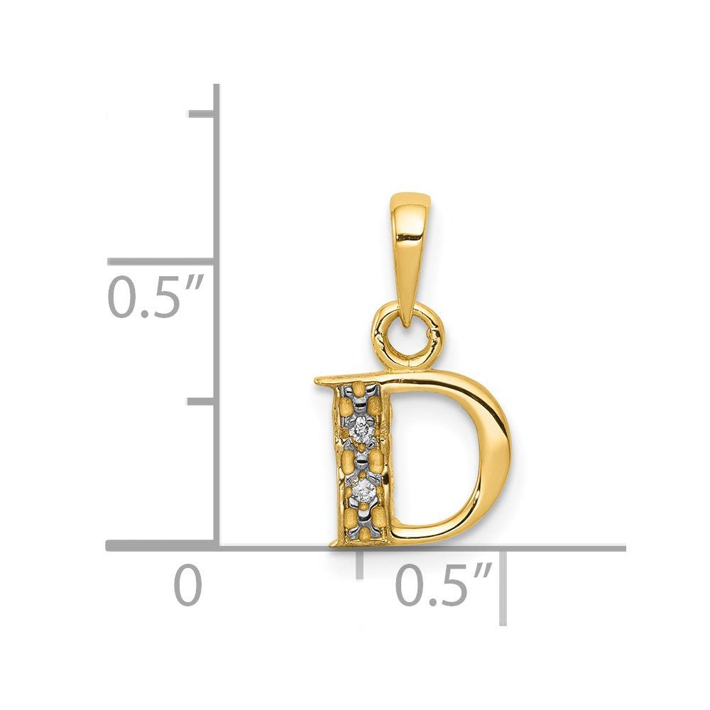 14K Gelbgold und Rhodium poliert 0,01 ct. Diamant-Buchstabenanhänger „D“