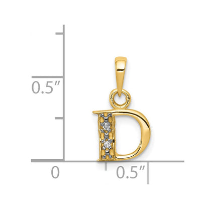 14K Gelbgold und Rhodium poliert 0,01 ct. Diamant-Buchstabenanhänger „D“