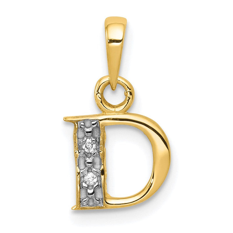 14K Gelbgold und Rhodium poliert 0,01 ct. Diamant-Buchstabenanhänger „D“