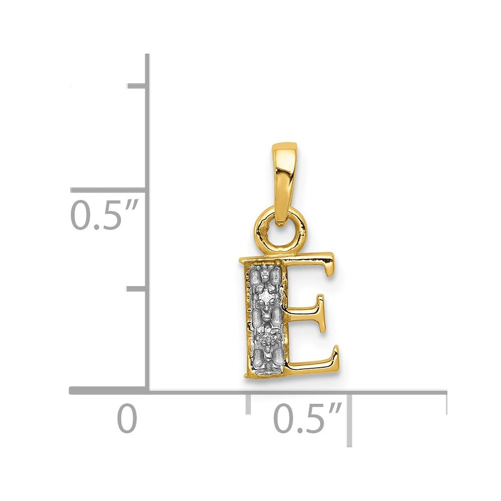 14K Gold und Rhodium poliert, 0,01 ct. Diamant-Anhänger Initiale E