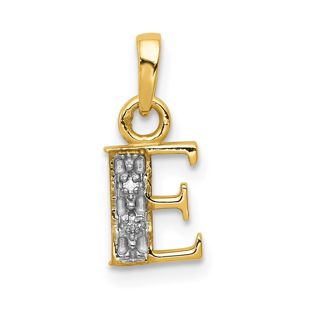 14K Gold und Rhodium poliert, 0,01 ct. Diamant-Anhänger Initiale E