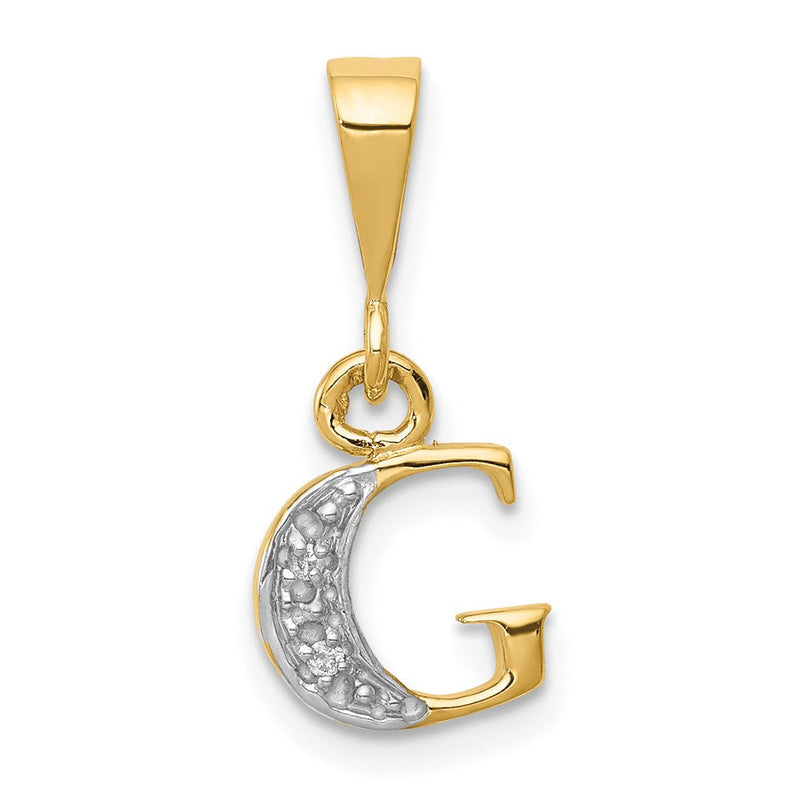 14 Karat Gold und Rhodium, poliert, Diamant-Anhänger „Initiale G", 0,01 ct