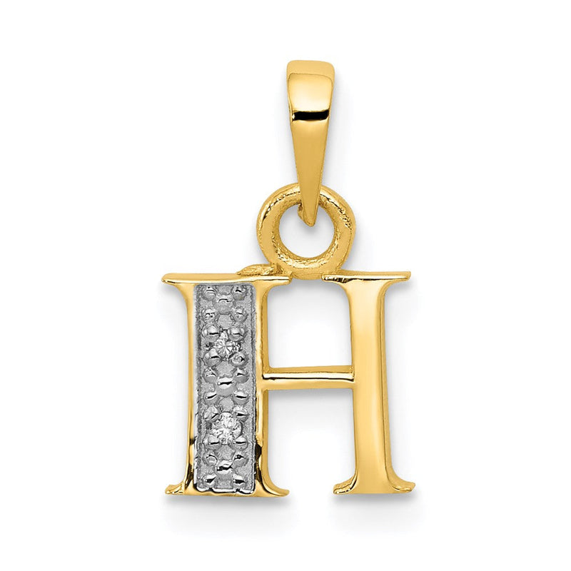 14K Gelbgold und Rhodium poliert Diamant-Anhänger Initiale "H" mit 0,01 ct. Diamant