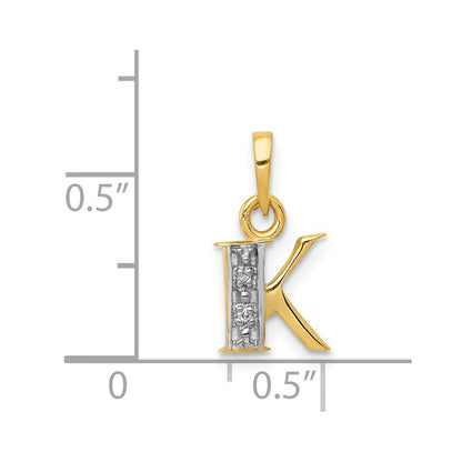 14K Gold und Rhodium poliert 0,01 ct. Diamant-Buchstabenanhänger „K“