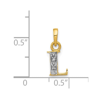 14K Gold und Rhodium poliert 0,01 ct. Diamant Initial-Anhänger „L“