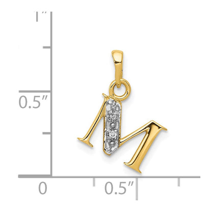 14K Gold Two-Tone und Rhodium poliert, 0,01 ct. Diamant-Initial-Anhänger „M“