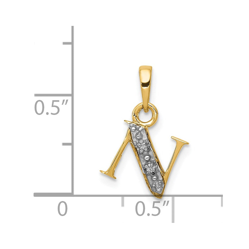 14K Gelbgold rhodiniert poliert 0,01 ct. Diamant Initial-N Anhänger