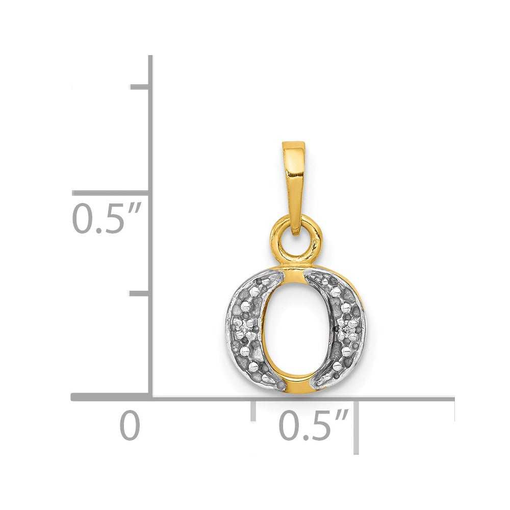 14K Gold und Rhodium, poliert, Diamant-Anhänger Initiale „O", 0,01 ct