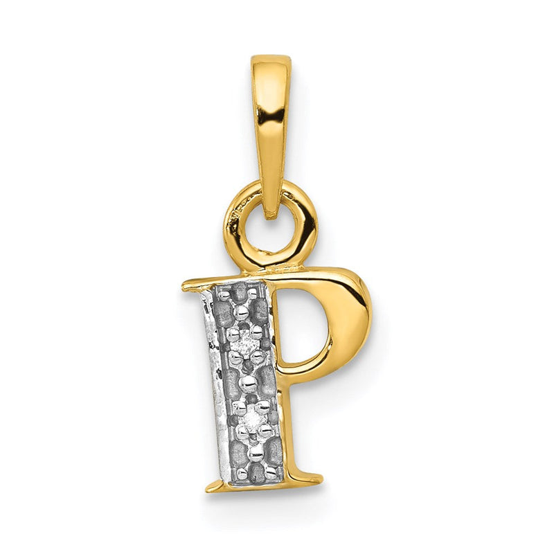 14K Gold und Rhodium poliert, 0,01 ct. Diamant-Anhänger mit Initiale P