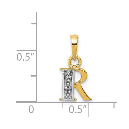 14K Gold und Rhodium polierter Anhänger mit 0,01 ct. Diamant – Initiale „R“