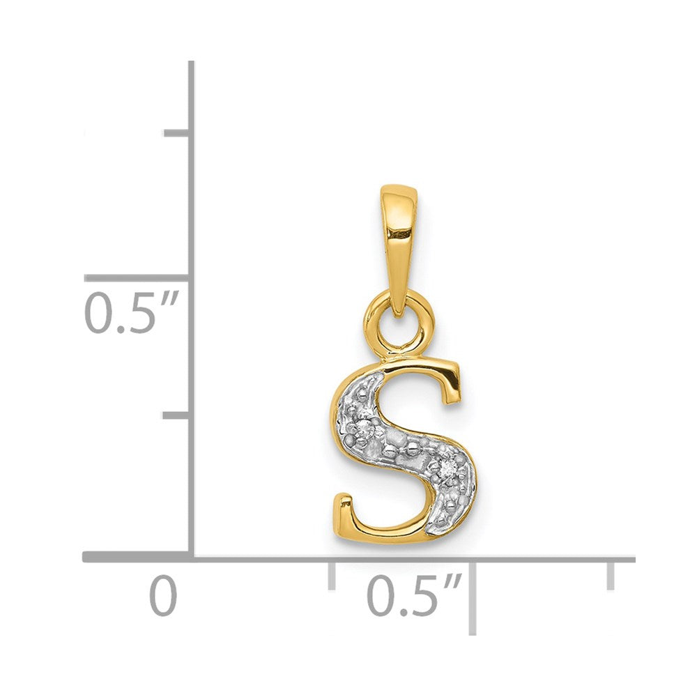 14K Gold und Rhodium polierter Diamant-Anhänger Buchstabe S, 0,01 ct