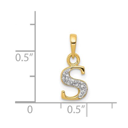 14K Gold und Rhodium polierter Diamant-Anhänger Buchstabe S, 0,01 ct