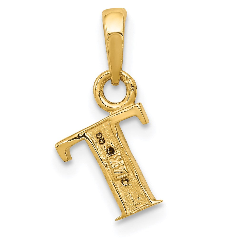 14K Gold und Rhodium polierter Diamant-Anhänger Buchstabe "T", 0,01 ct