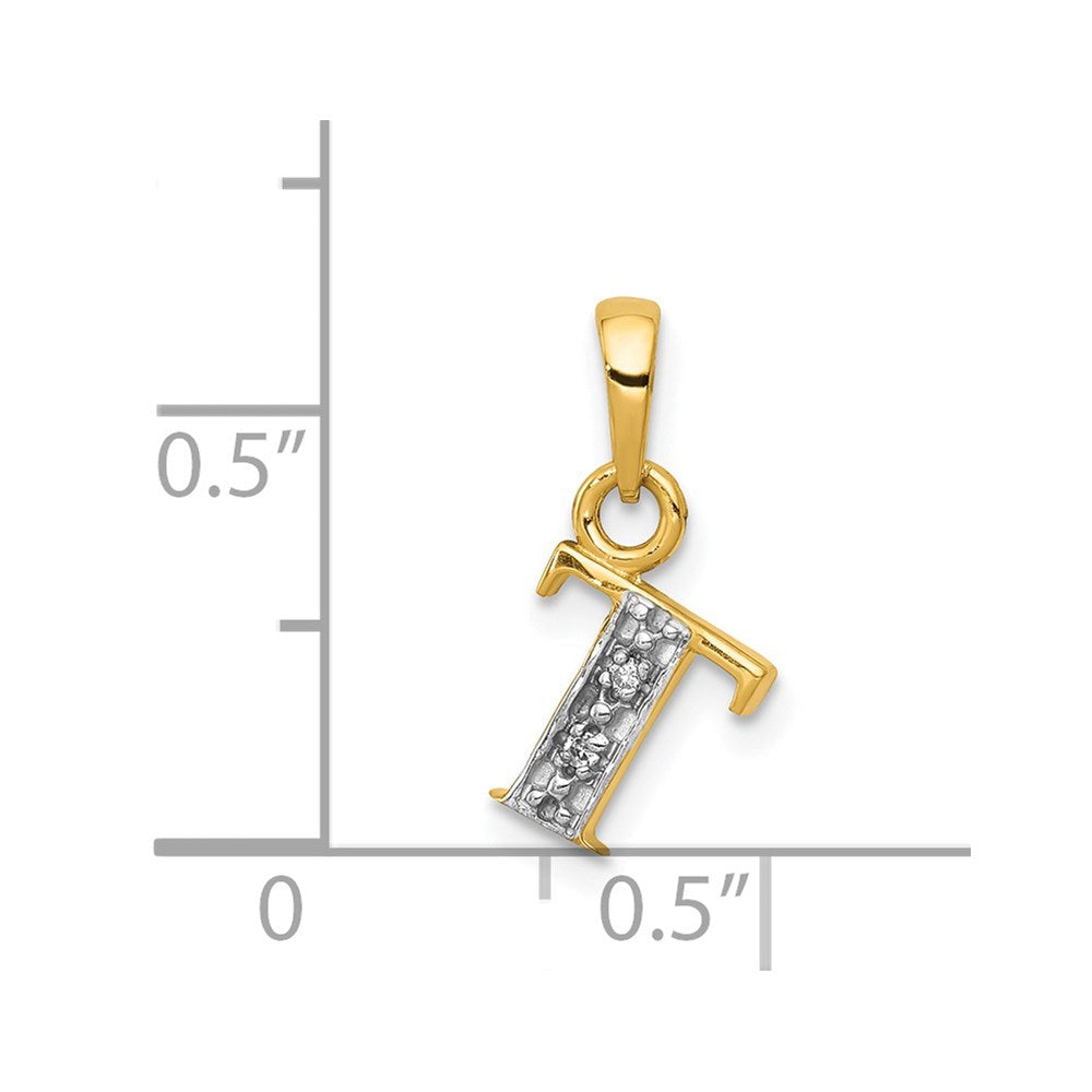 14K Gold und Rhodium polierter Diamant-Anhänger Buchstabe "T", 0,01 ct