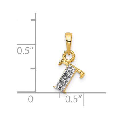 14K Gold und Rhodium polierter Diamant-Anhänger Buchstabe "T", 0,01 ct