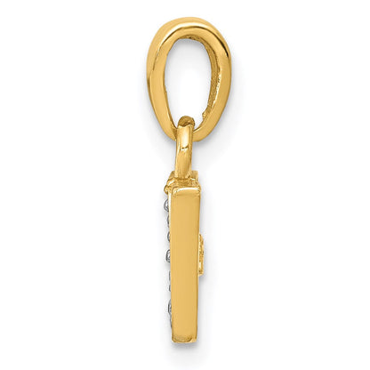 14K Gold und Rhodium poliert 0,01 ct. Diamant-Buchstaben-Charm "V"
