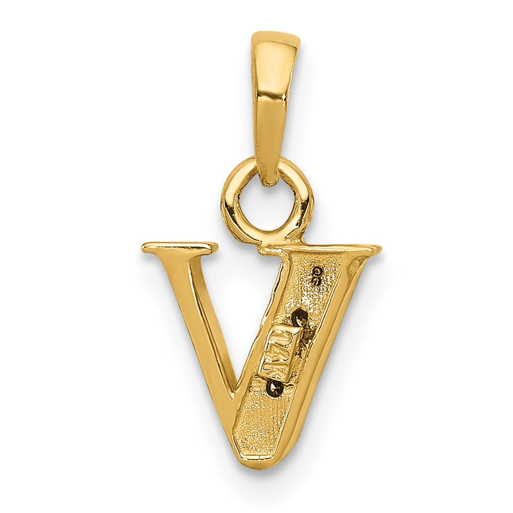 14K Gold und Rhodium poliert 0,01 ct. Diamant-Buchstaben-Charm "V"