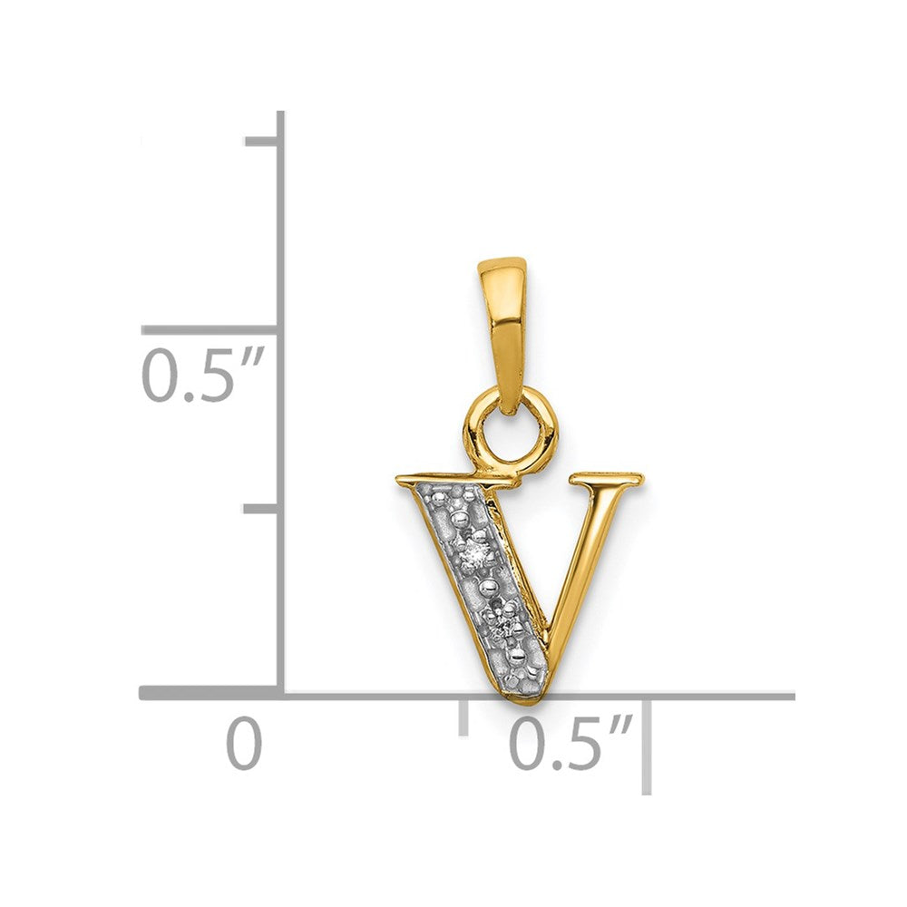 14K Gold und Rhodium poliert 0,01 ct. Diamant-Buchstaben-Charm "V"