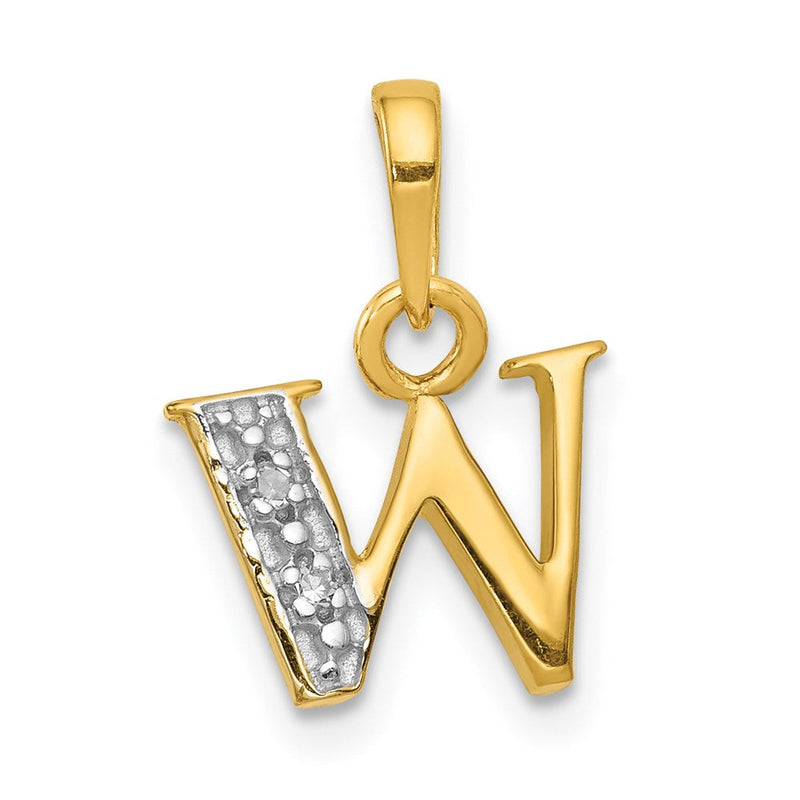 14K Gold und Rhodium, poliert, Initial-Anhänger „W" mit 0,01 ct. Diamant