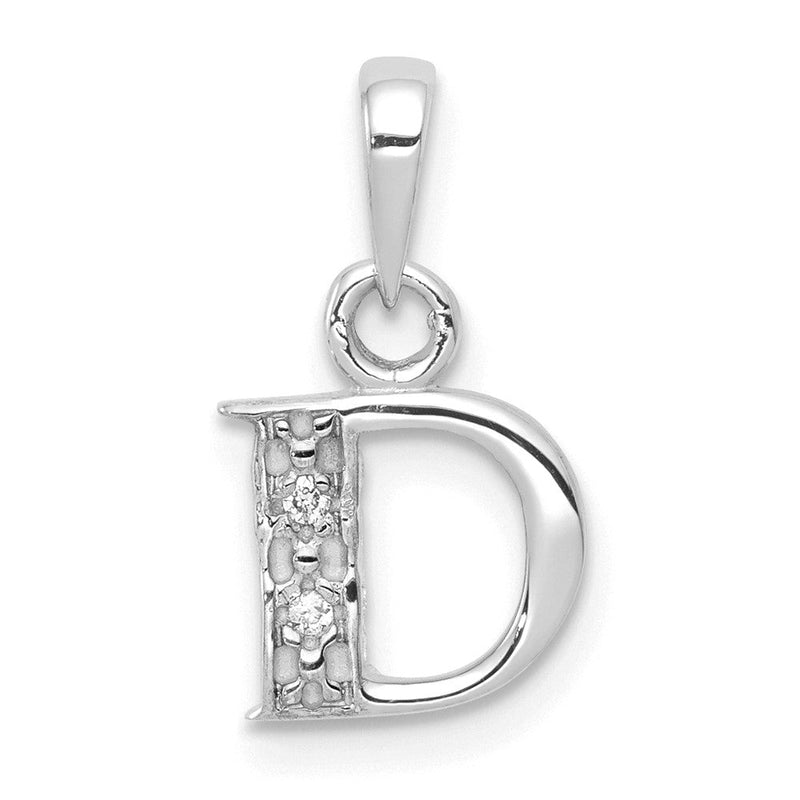 14K Weißgold Anhänger „Initiale D" mit 0,01 ct. Diamant, poliert