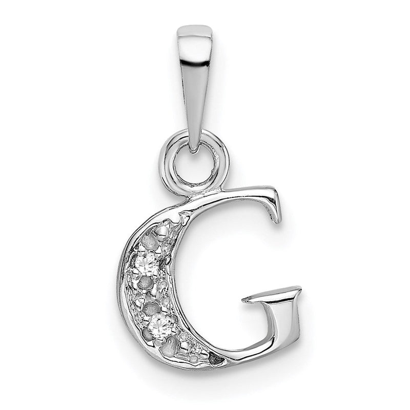 14K Weißgold polierter Charm mit Initiale "G" und 0,01 ct. Diamant