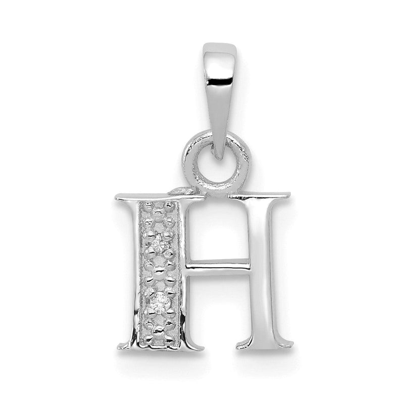 14K Weißgold polierter Buchstaben-Anhänger „H" mit 0,01 ct. Diamant