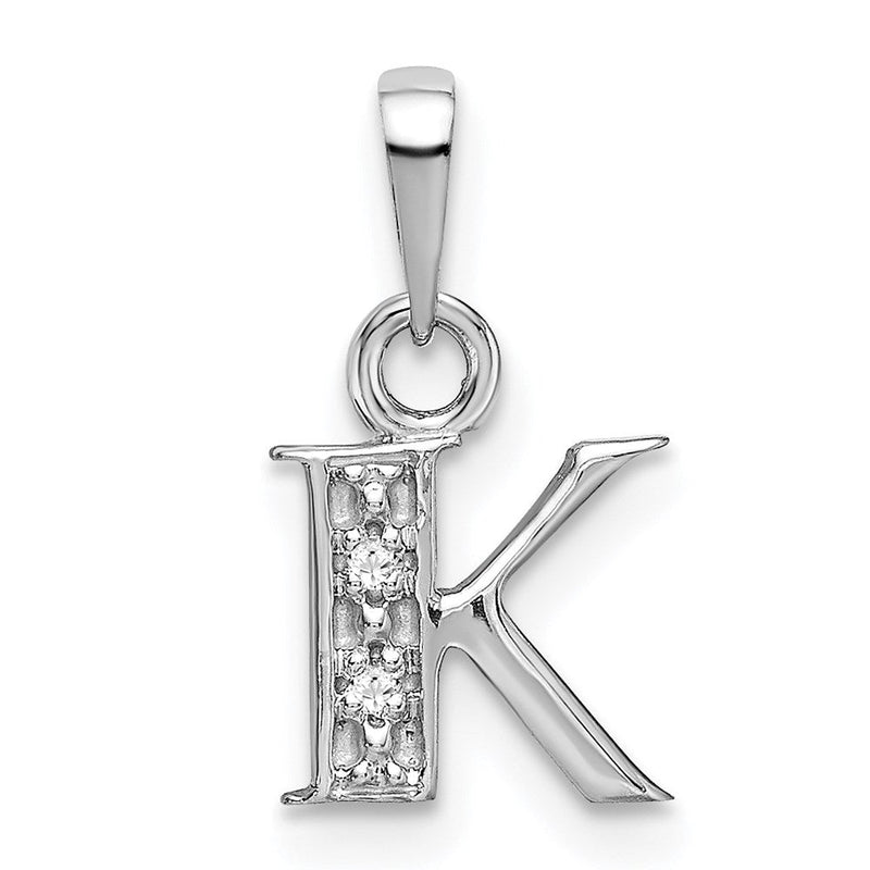 14K Weißgold Polierter Diamant-Buchstabenanhänger „K", 0,01 ct