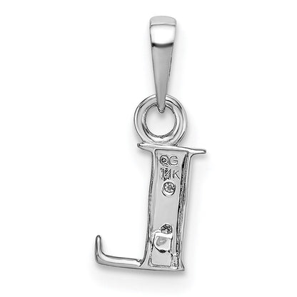 14 Karat Weißgold Charm mit poliertem Initial-Buchstaben „L“ und 0,01 ct. Diamant