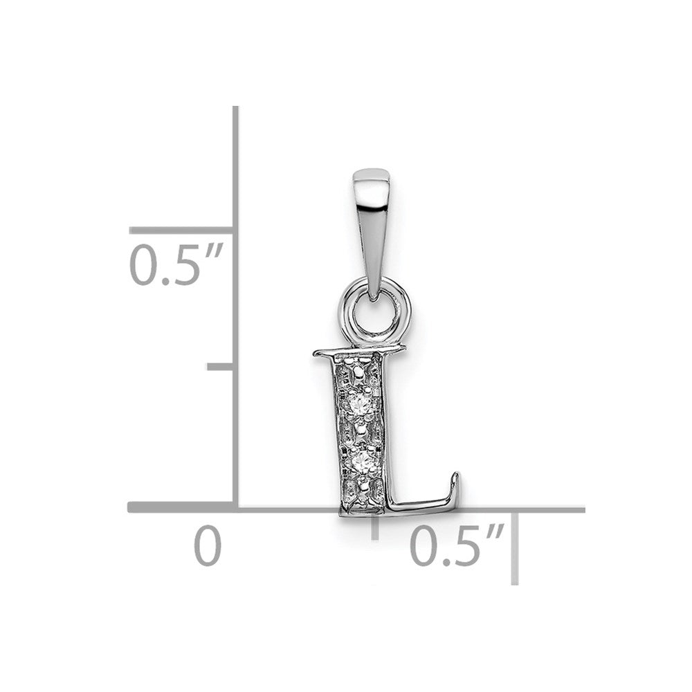 14 Karat Weißgold Charm mit poliertem Initial-Buchstaben „L“ und 0,01 ct. Diamant