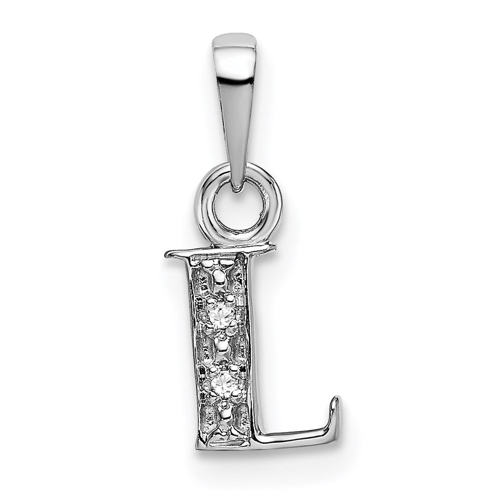 14 Karat Weißgold Charm mit poliertem Initial-Buchstaben „L“ und 0,01 ct. Diamant