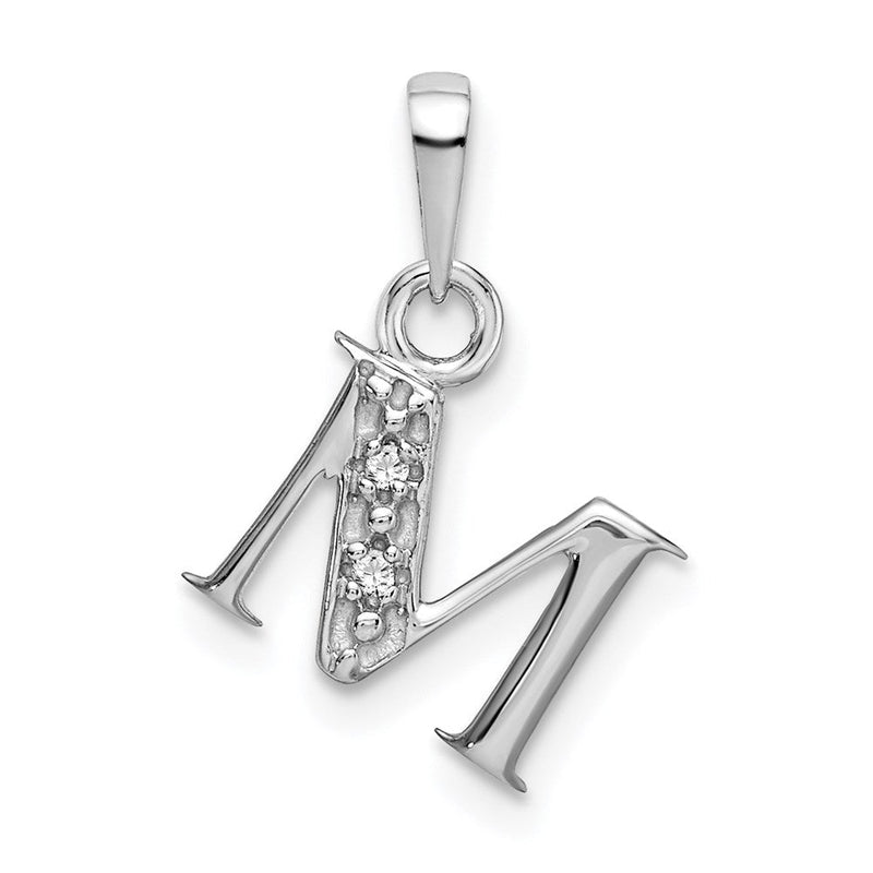 14 Karat Weißgold polierter Anhänger mit Initiale „M" und 0,01 ct. Diamant