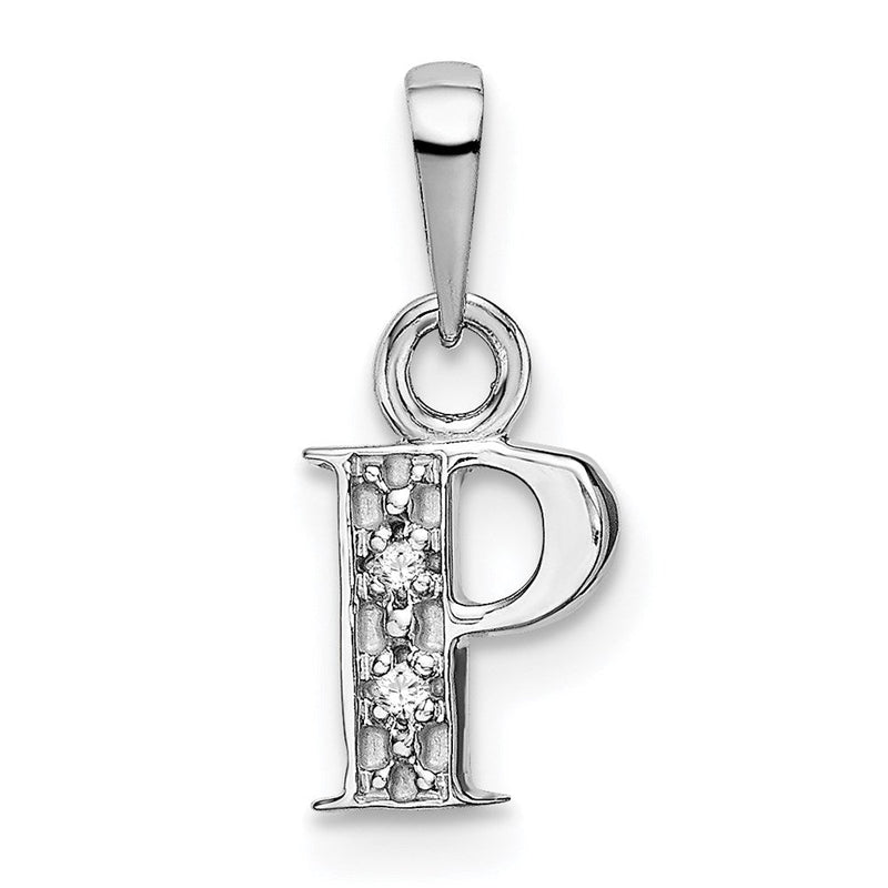 14K Weißgold polierter Anhänger „Initiale P" mit 0,01 ct. Diamant