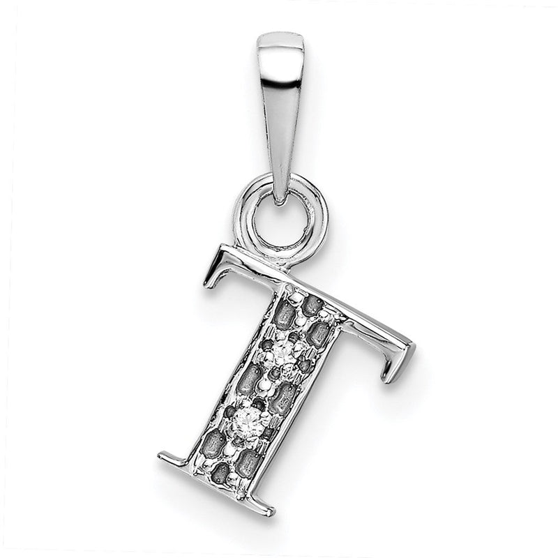 14K Weißgold polierter Anhänger mit Initiale „T“ und 0,01 ct. Diamant