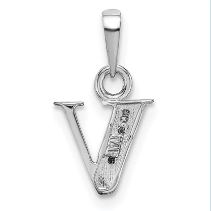 14K Weißgold Charm-Anhänger Initiale „V" mit 0,01 ct. Diamant, poliert