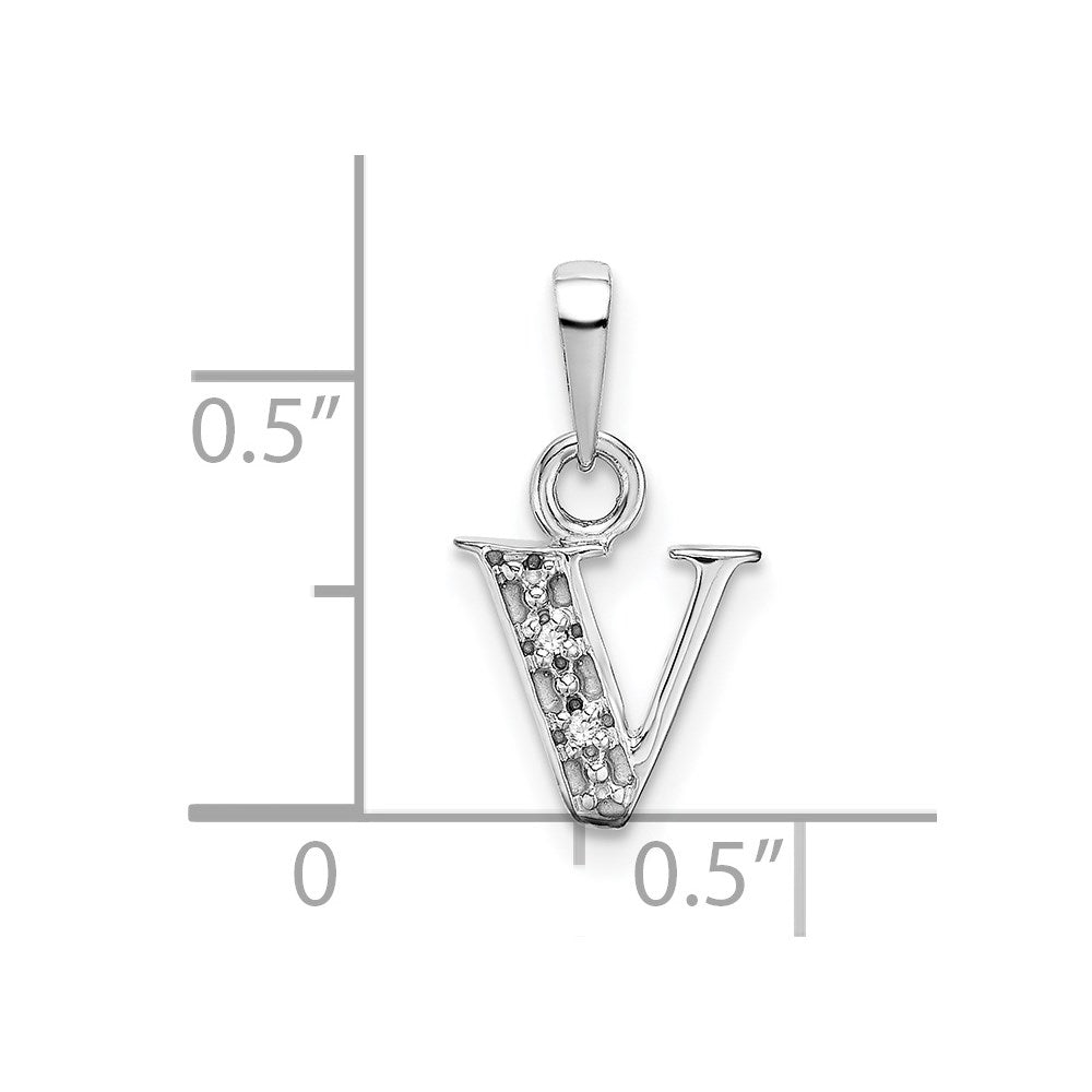 14K Weißgold Charm-Anhänger Initiale „V" mit 0,01 ct. Diamant, poliert