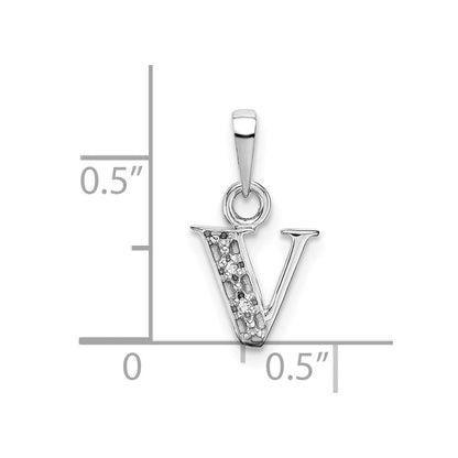 14K Weißgold Charm-Anhänger Initiale „V" mit 0,01 ct. Diamant, poliert