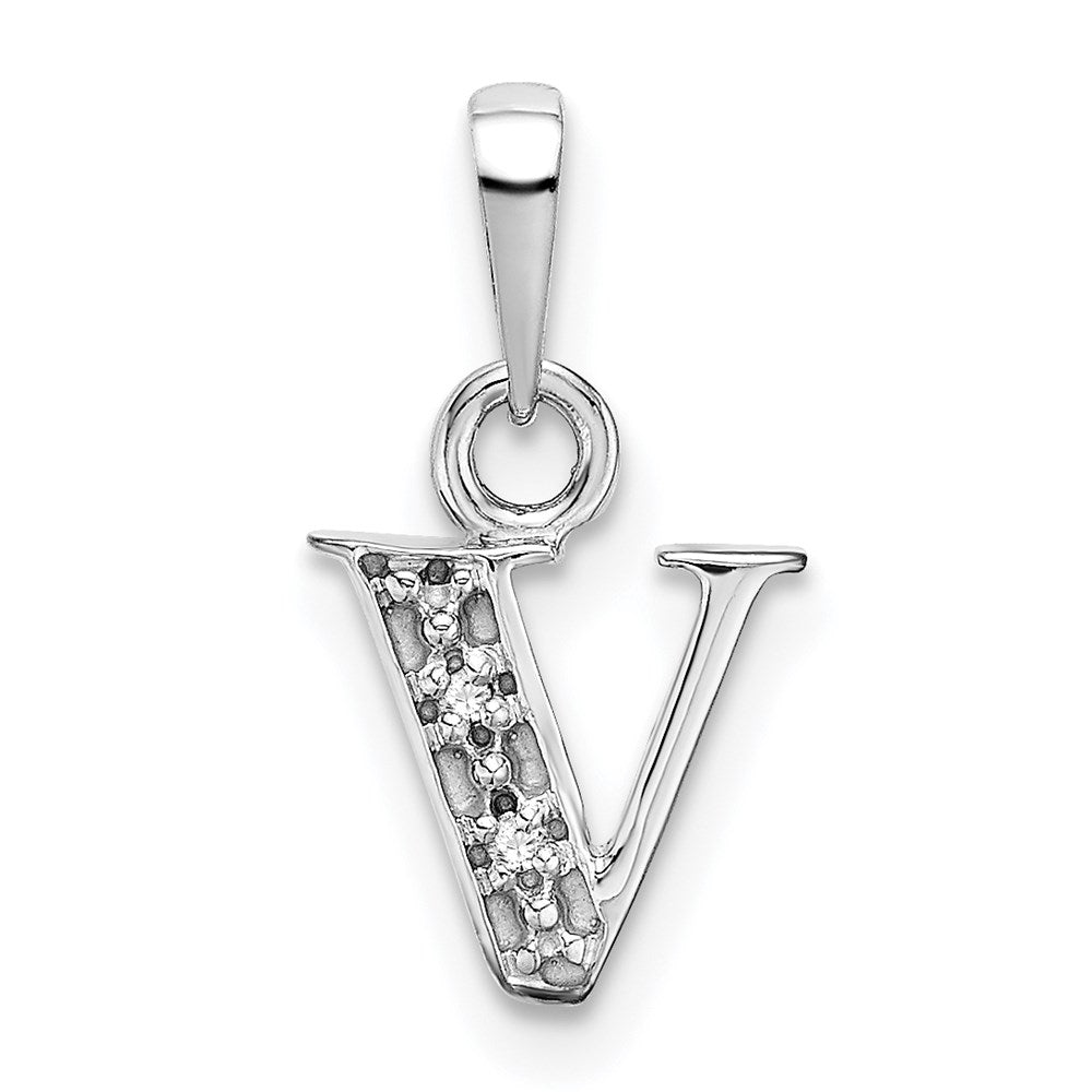 14K Weißgold Charm-Anhänger Initiale „V" mit 0,01 ct. Diamant, poliert