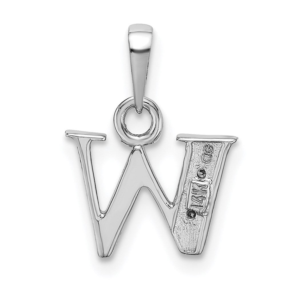 14K Weißgold polierter Charm-Anhänger mit Diamant, 0,01 ct., Buchstabe W