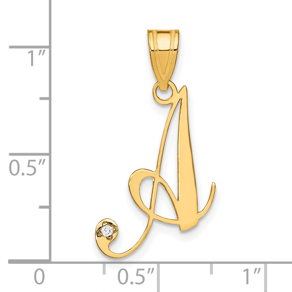 14K Gelbgold Schreibschrift Buchstabe Initiale Anhänger mit Diamant