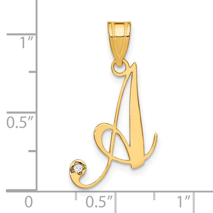 14K Gelbgold Schreibschrift Buchstabe Initiale Anhänger mit Diamant