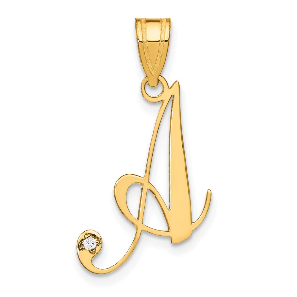 14K Gelbgold Schreibschrift Buchstabe Initiale Anhänger mit Diamant