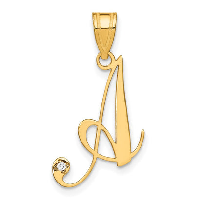 14K Gelbgold Schreibschrift Buchstabe Initiale Anhänger mit Diamant